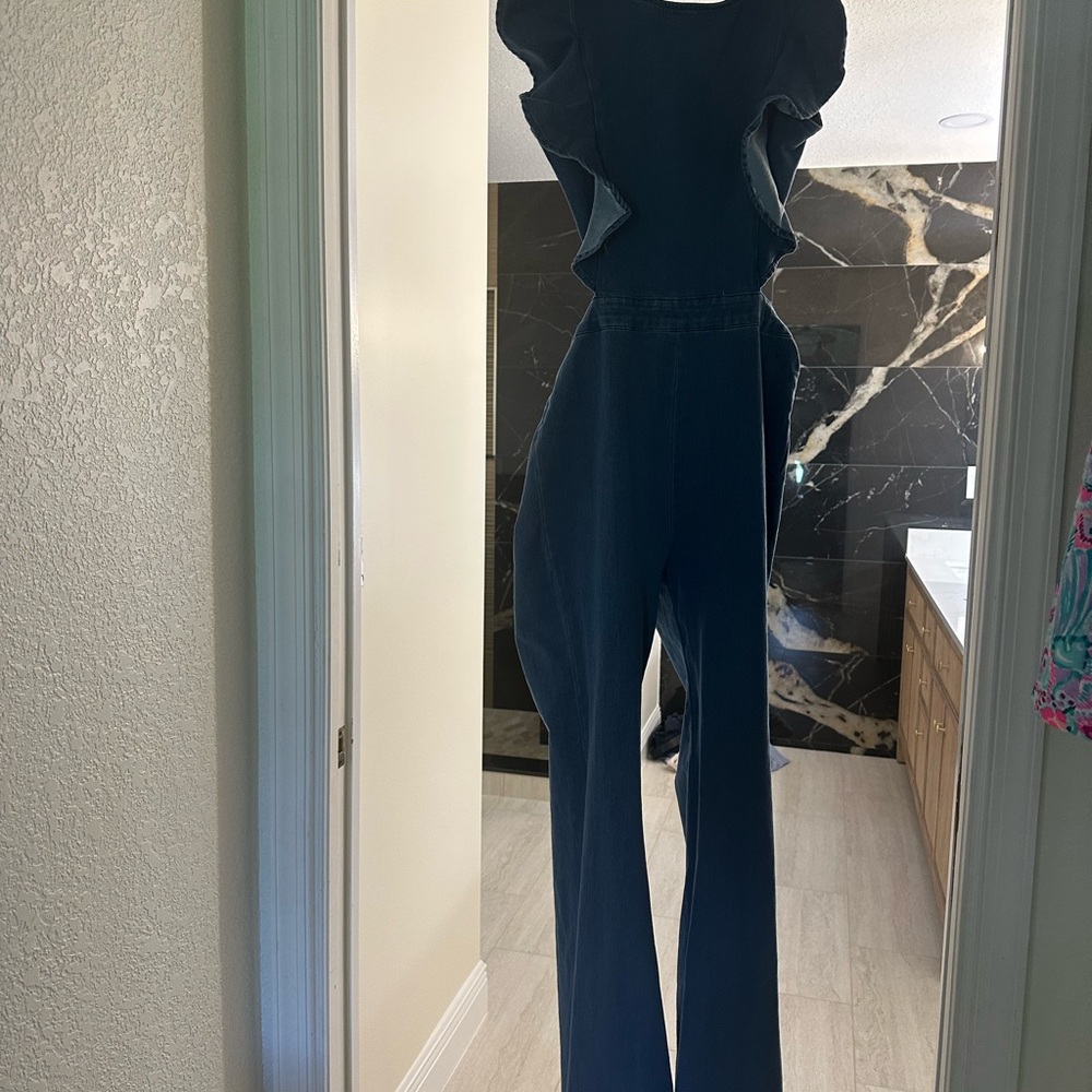 Fashion Nova Ruffled Denim Jumpsuit